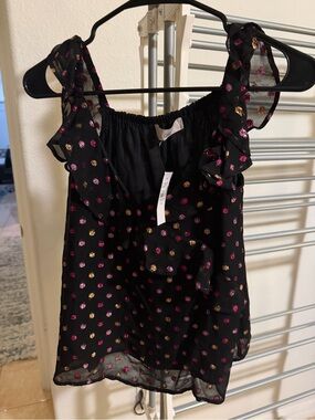 LOFT Black Camisole with Pink and Gold Metallic Dots